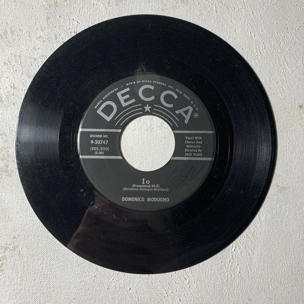 DOMENICO MODUGNO IO/STAY HERE WITH ME DECCA RECORDS VINYL 45 VG 41-28